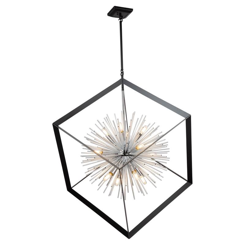 Artcraft Sunburst - Chandelier - 12-Light - Matte Black/Chrome