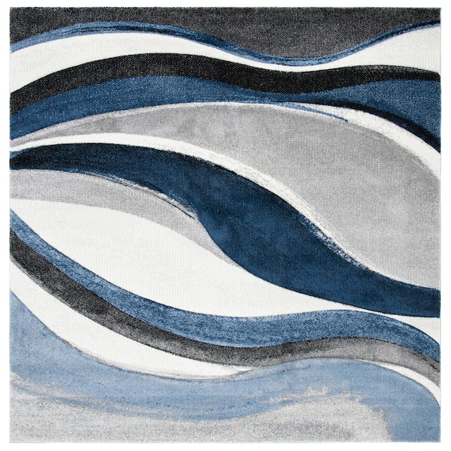 SAFAVIEH Hollywood Deep Mid-Century Modern Abstract Rug - 6'7" x 6'7" Square - Grey/Blue