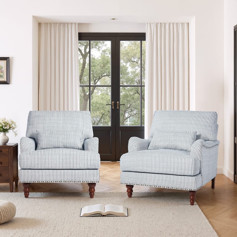 Set of 2 Mid Century Chenille Upholstered Accent Chairs