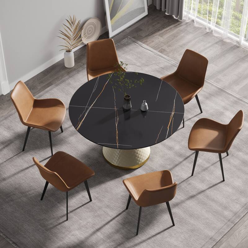 53.15"Modern artificial stone round carbon steel base dining table-can accommodate 6 people