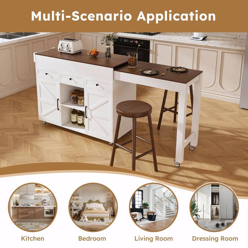 74.8" Kitchen Island with Extendable Dining Table & Power Outlet