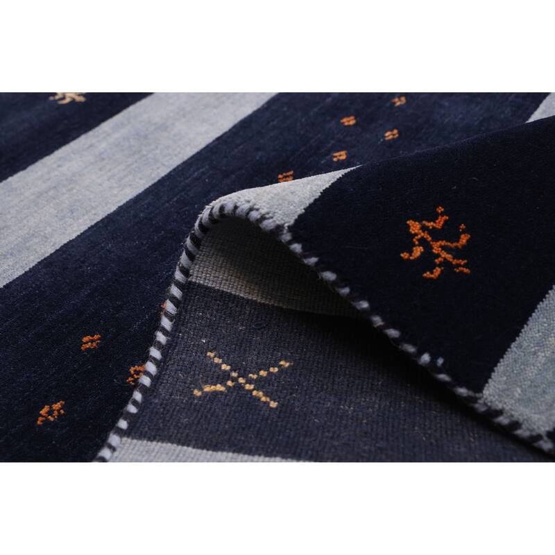 ECARPETGALLERY Hand Loomed Kashkuli Gabbeh Dark Navy, Grey Wool Rug - 6'6 x 9'8