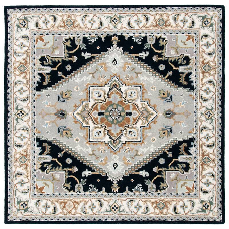 SAFAVIEH Handmade Heritage Asia Traditional Oriental Wool Rug - 8' Square - Grey/Navy