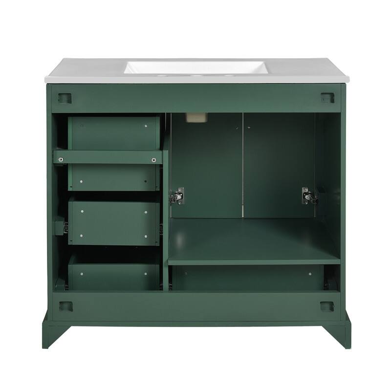 36" Bathroom Vanity with Ceramics Sink, 2 Soft Close Doors and 4 Drawers