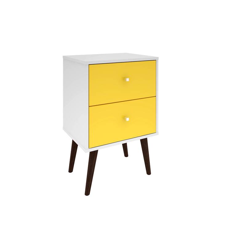 18-inch White and Yellow Nightstand with 2 Drawers - Yellow+White