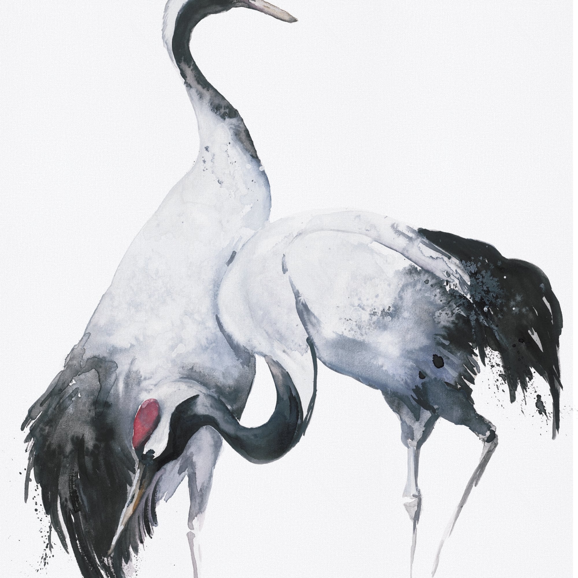 Galerie Wallcoverings Kumano Two Painted Crane 3-Panel Wall Mural Vinyl on Non-woven Matte Finish