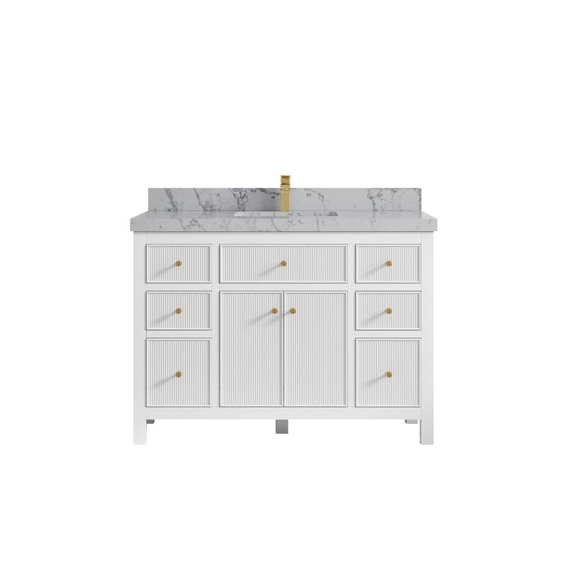 Willow Collections 48 in W x 22 in D Sonoma Free Standing Reeded Single Sink Bathroom Vanity with Countertop - 2" Venatino - White