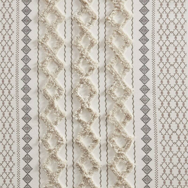 1-Panel 50"W Cotton Geometric Print Curtain Panel with Chenille Stripe