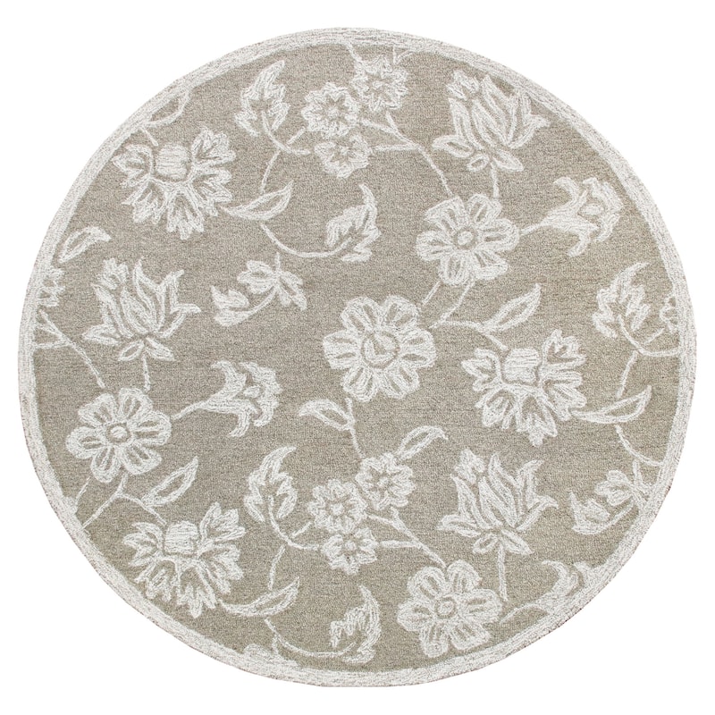 Sevita Grey/Ivory Floral Round Area Rug - 7'3" Round