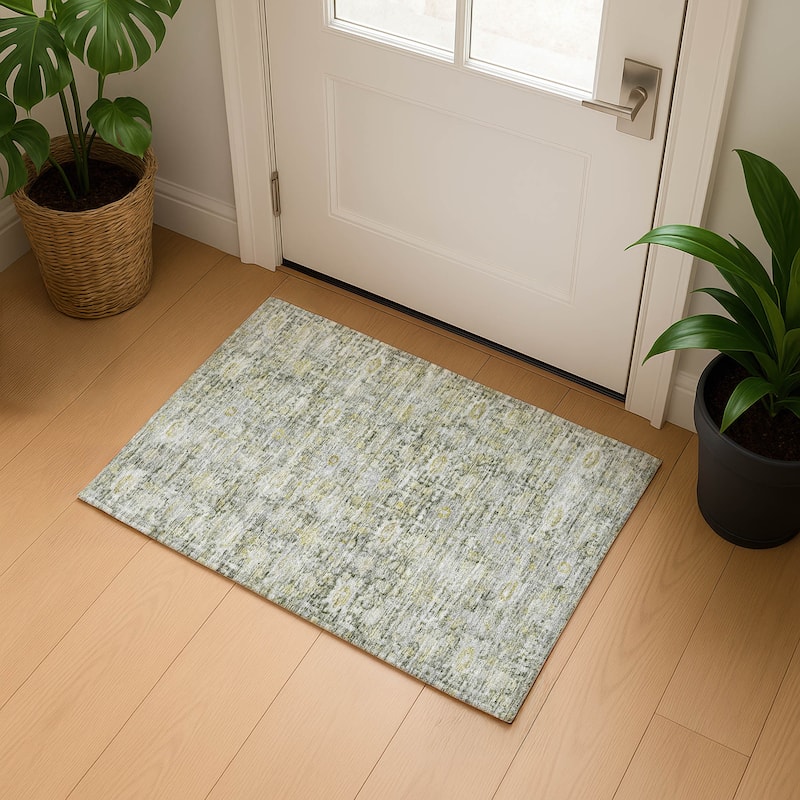 Premium Washable Super Soft Vintage Traditional Mayfield Rug - Pewter - 1'8" x 2'6"