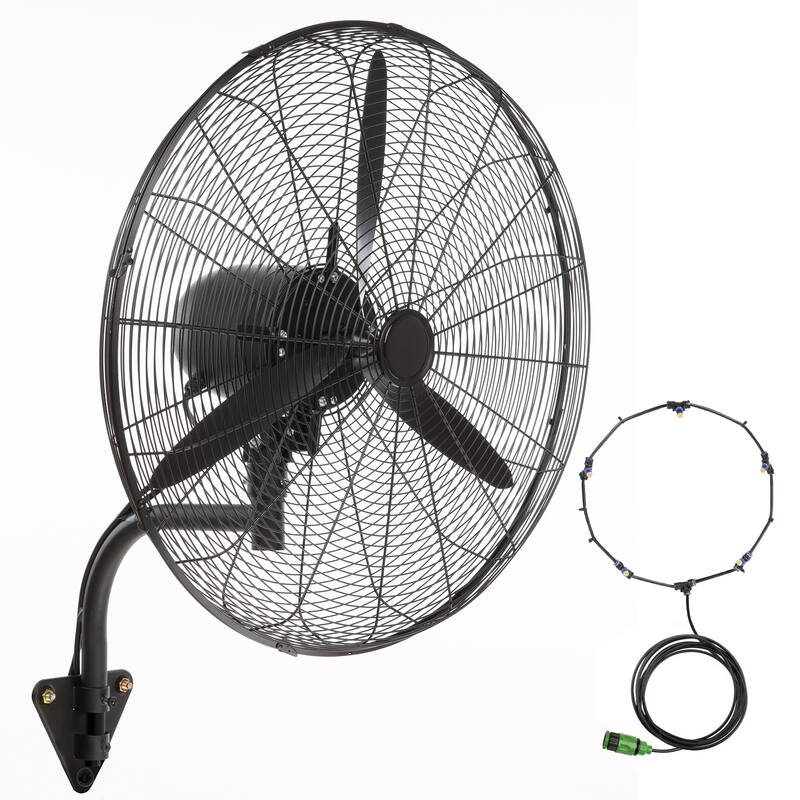 Wall-Mount Misting Fan, 24 Inch, 3-speed High Velocity Max, 7000 CFM, Waterproof Oscillating Industrial Wall Fan