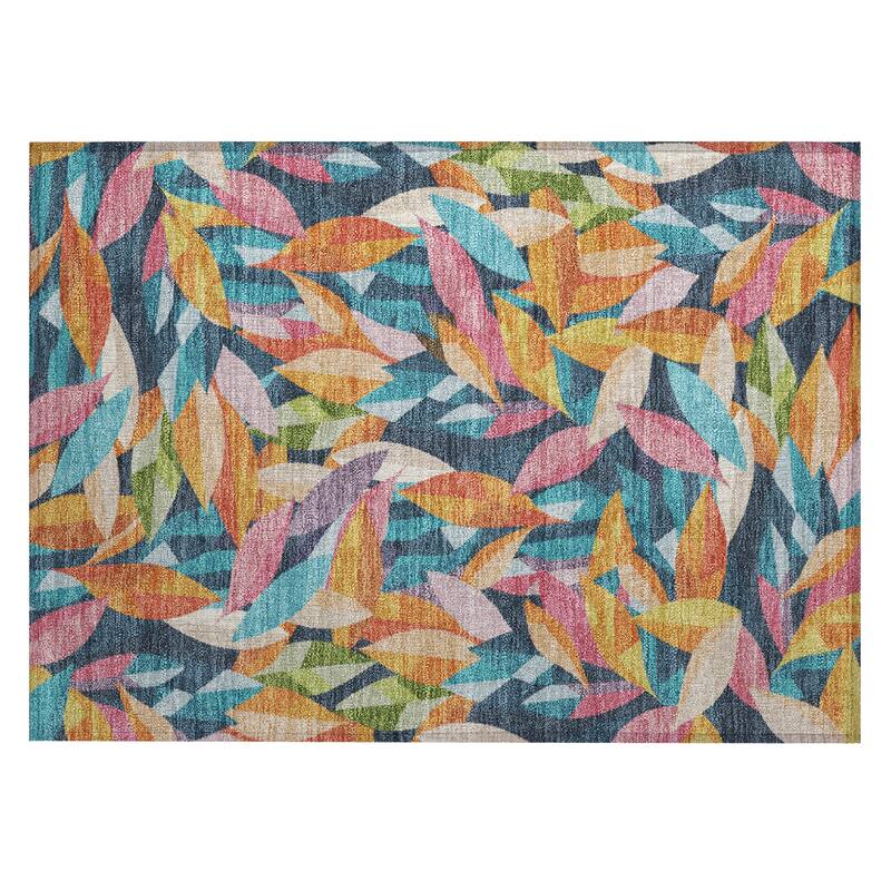 Machine Washable Indoor/ Outdoor Modern Floral Chantille Rug