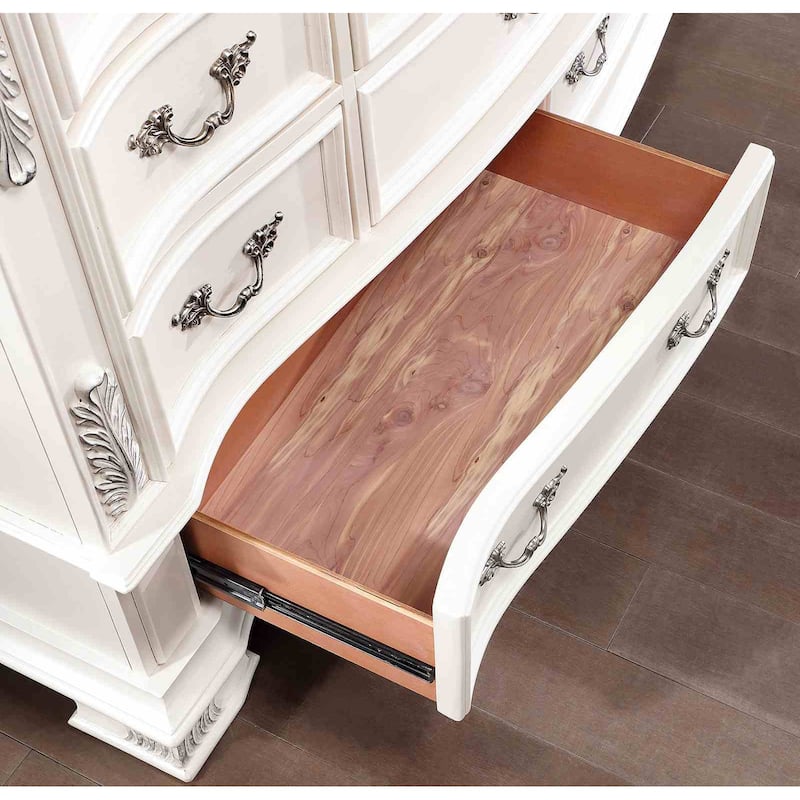 Pearl White Finish Traditional Bedroom Set Bed Nightstand Dresser Mirror Chest