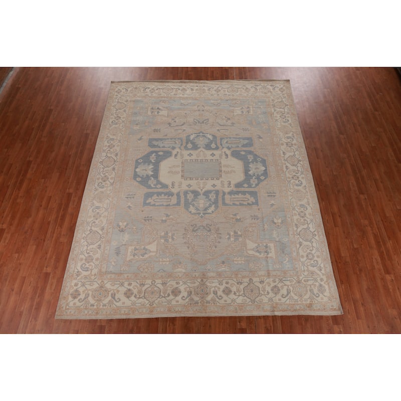Hand Knotted Oriental 100% Wool Carpet Transitional Medallion Beige & Ivories Oushak Area Rug - 11' 8'' X 9' 3''