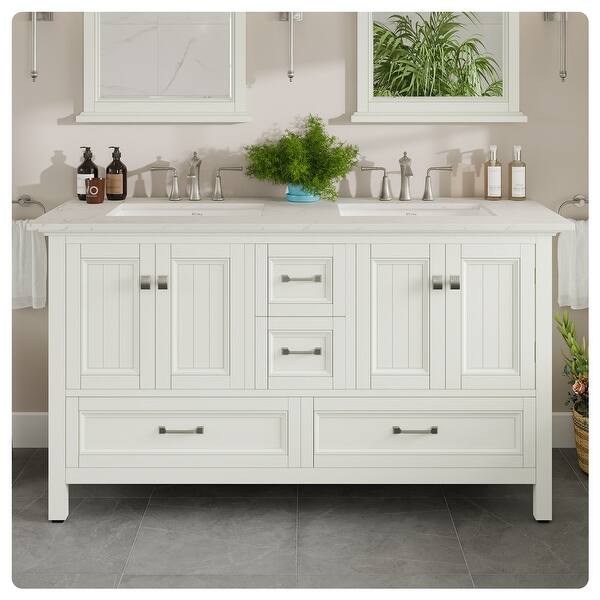 Eviva Britney 48 in. W x 22 in. D White Single Sink Bathroom Vanity with Carrara Quartz Top and Undermount Sinks
