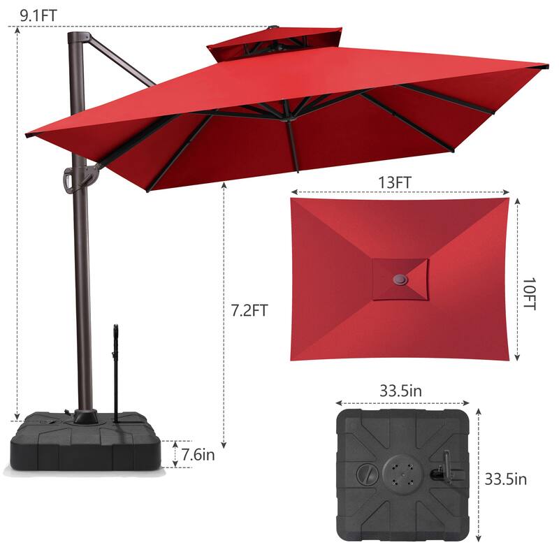 13 x 10ft Outdoor Patio Cantilever Offset Umbrella with Base