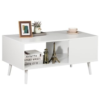 2 Tier Wooden Coffee Table with Open Storage Shelf for Living Room, 40 ...