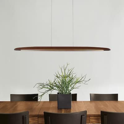 Modern Dimmable LED 24in Wood Linear Island Chandelier - 24.4in
