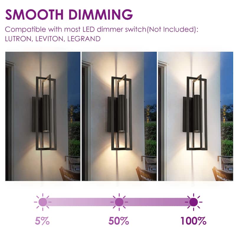 24 in. 2-Light Modern Black Square LED Outdoor Wall Sconce - 7 in. W x 24 in. H x 8.2 in. D