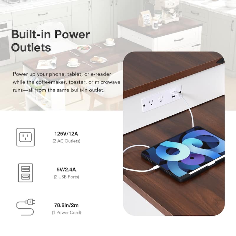 Expandable Drop-Leaf Dining Table with Storage and Built-In Power Outlet