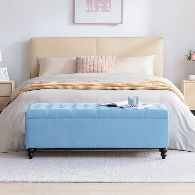 Button-Tufted Storage Bench Ottoman with Solid Wood Legs for Bedroom 50"W x 17.5"D x 18"H