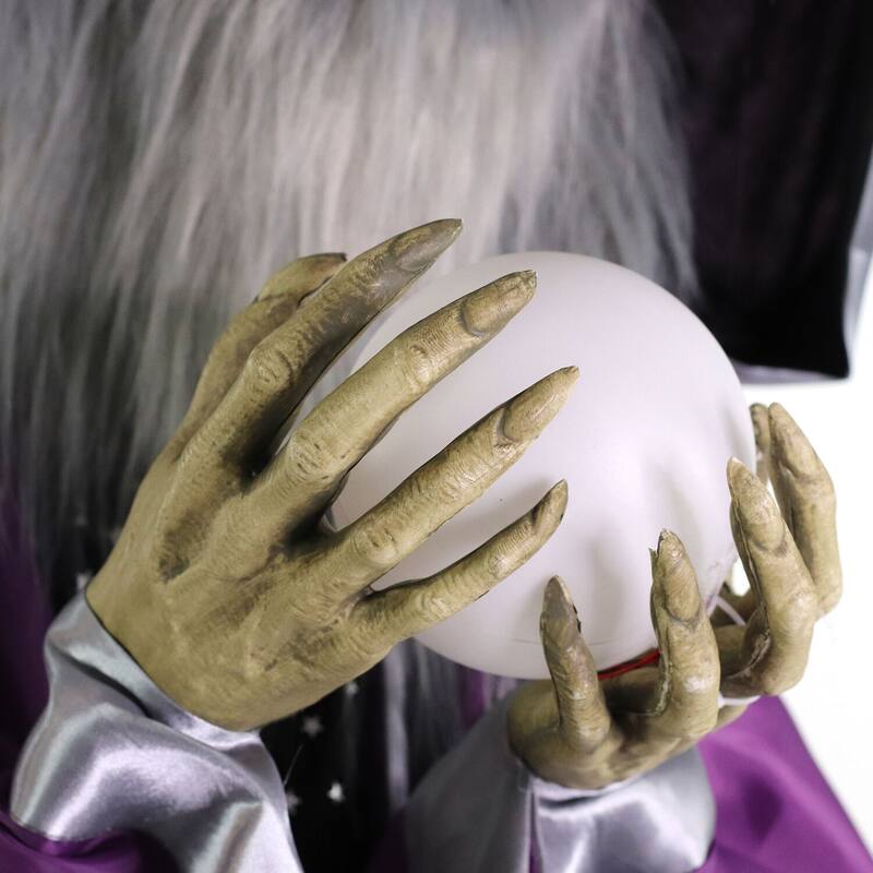 Haunted Hill Farm The Great Zoltan Animatronic Talking Wizard with Movement and Light-Up Crystal Ball for Halloween Decoration