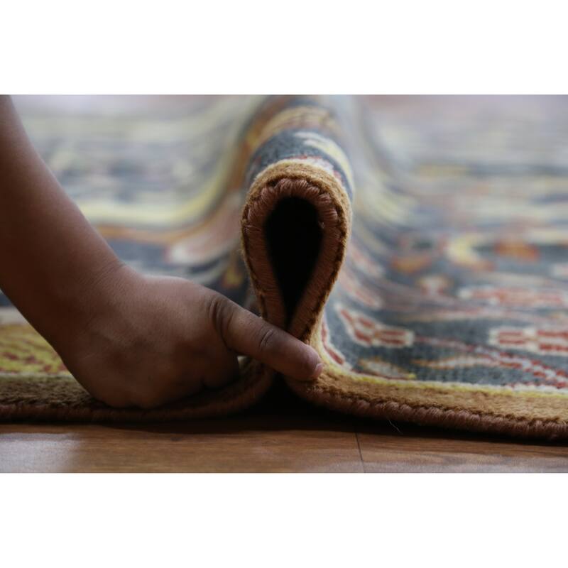 Hand Knotted Oriental 100% Wool Carpet Traditional All-Over Navy Blue & Blues Ziegler Area Rug - 9' 10'' X 7' 9''