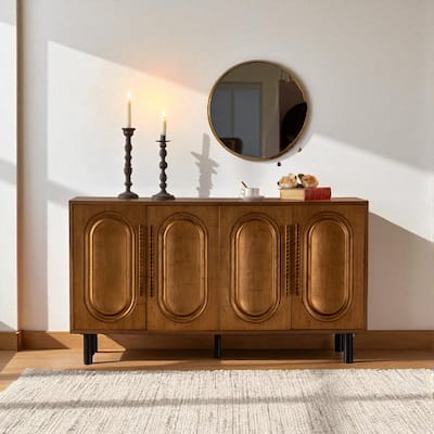 Modern Wood Sideboard Buffet Cabinet with 4 Doors, Adjustable Shelf Console Table for Dining Room or Entryway