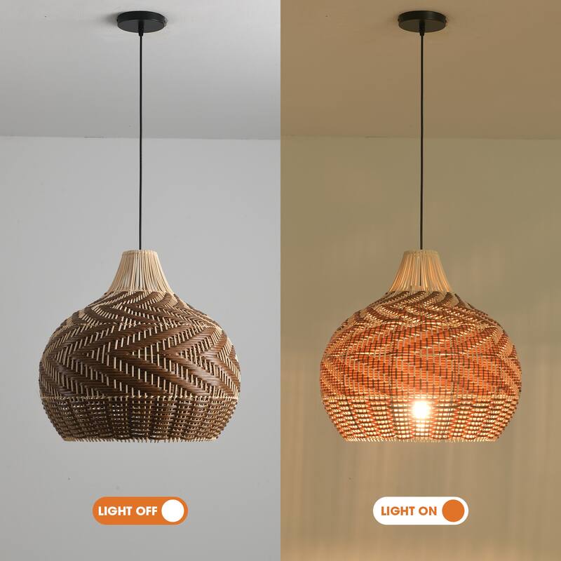 18.9" Farmhouse Natural Caged Handwoven Rattan Pendant Light - 18.9" D x 18.9" W x 62.99" H