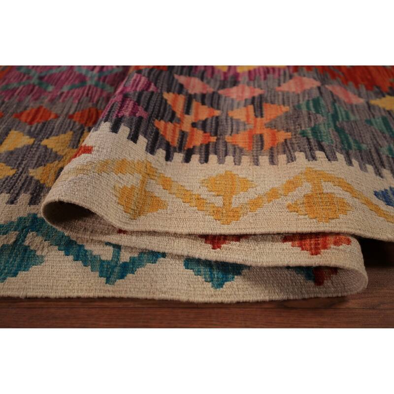 South Western Kilim Oriental Area Rug Flatweave Geometric Wool Carpet - 10'2" x 13'4"