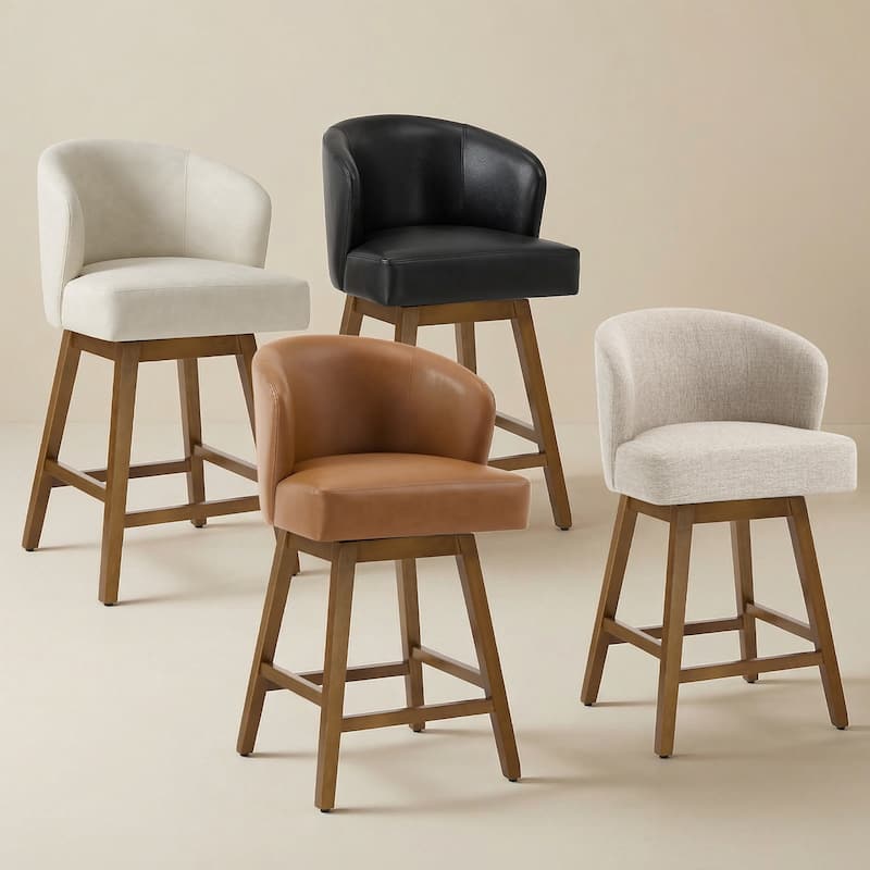 26 Inch Upholstered Swivel Counter Height Bar Stools with Back and Solid Wood Frame - 37.8"H x 20.9"W x 21.3"D