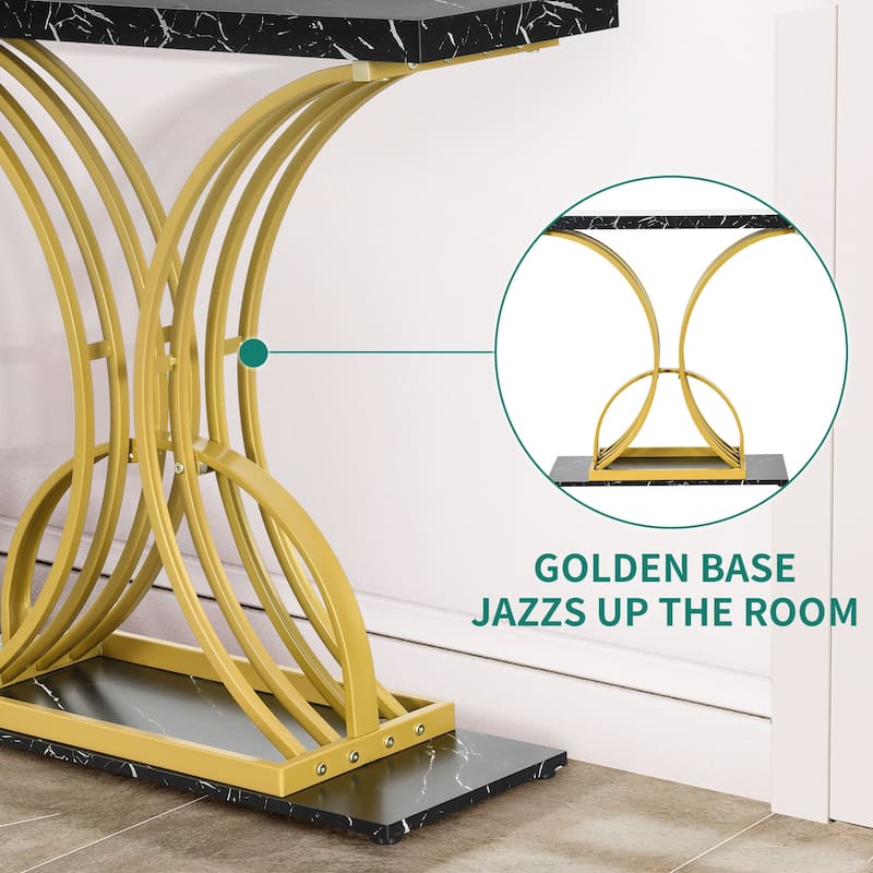 Moasis 39" Faux Marble Console Sofa Table Geometric Gold Base for Entryway