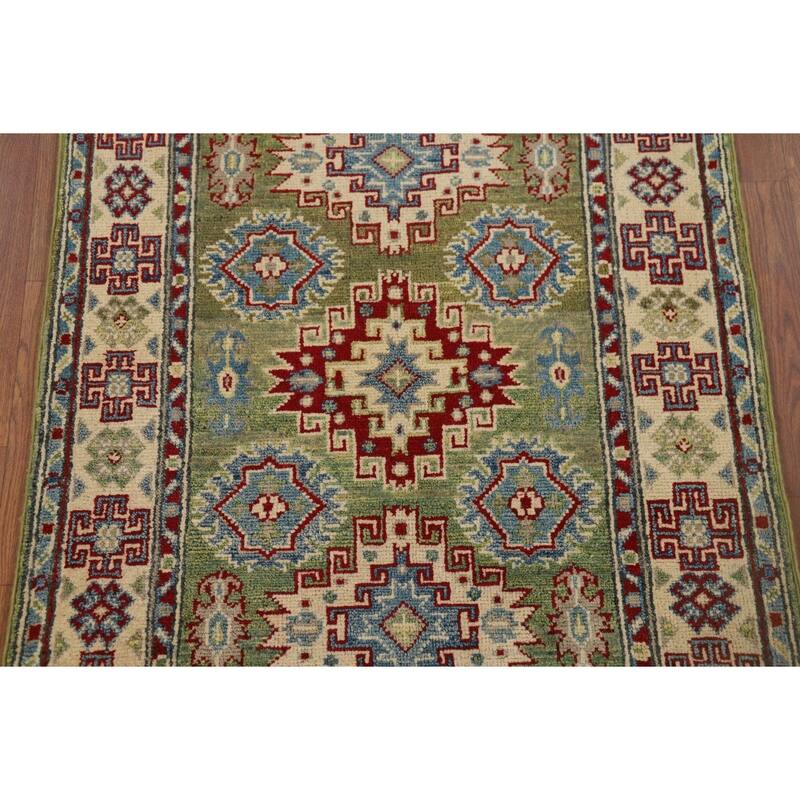 Green Kazak Accent Rug Handmade Oriental Wool Carpet - 2'8" x 3'11"