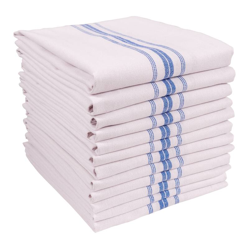 Classic Cotton Stripe Towels, Set of 12 - Blue
