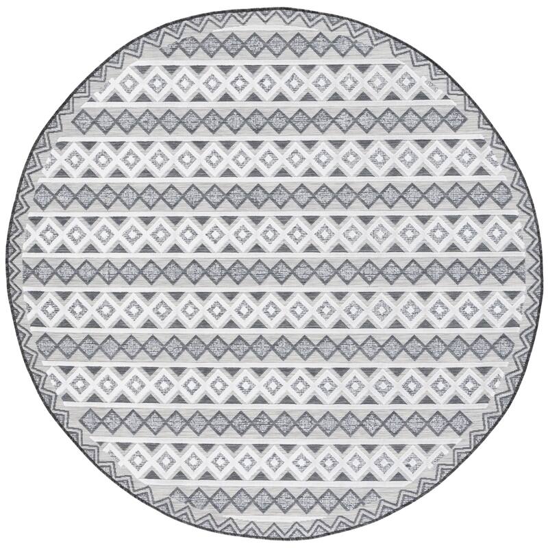 SAFAVIEH Cabana Sadeta Boho Waterproof Patio Backyard Rug - 6'5" Round - Black/Grey Ivory