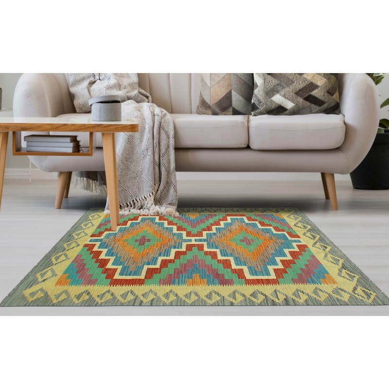 Noori Rug Sangat Flatweave Dora Gold/Grey Rug - 4'2" x 5'10"