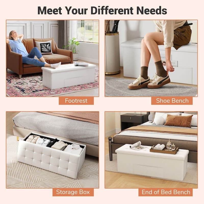 Costway 43 Inches Folding Storage Ottoman Bench with Side Pocket
