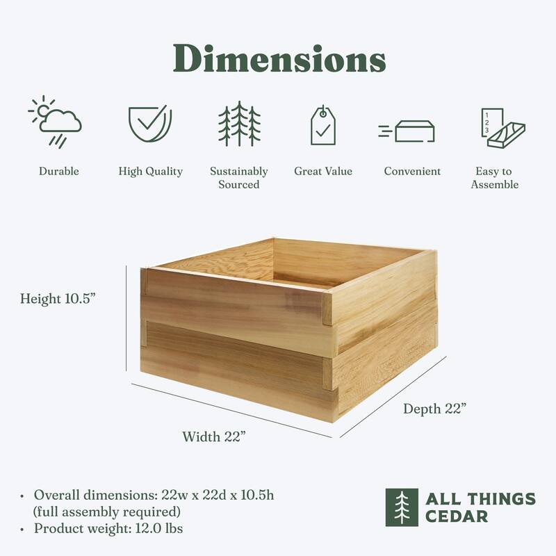 All Things Cedar 2 Foot Square 2 Tier Raised Garden Box, Western Red Cedar Build - 12