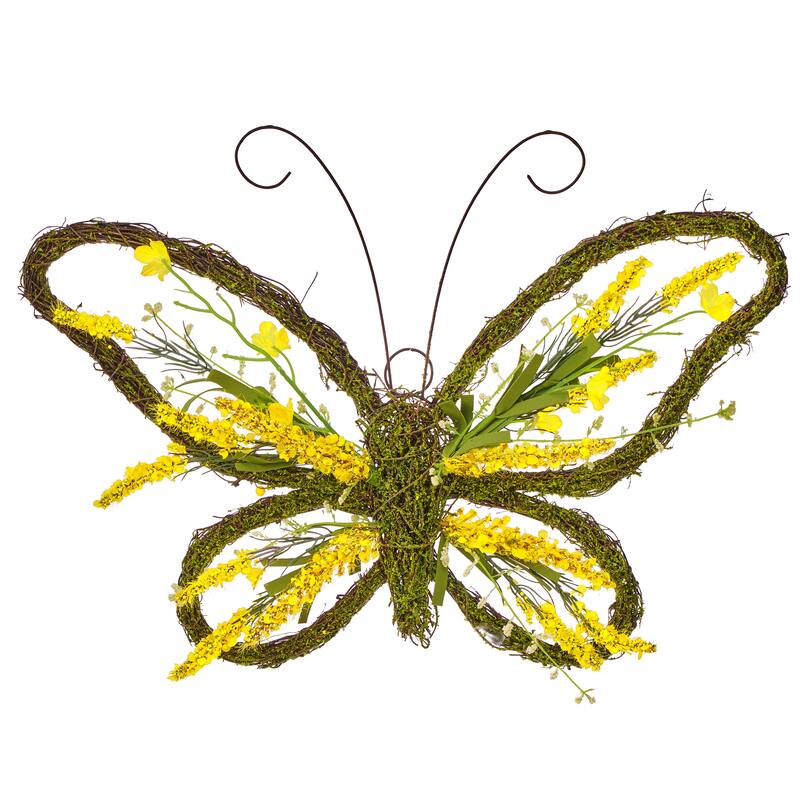 18" Floral Twig/Moss Butterfly Wreath