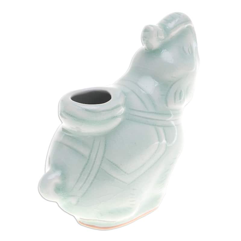 Novica Handmade Elephant Beauty Celadon Ceramic Vase