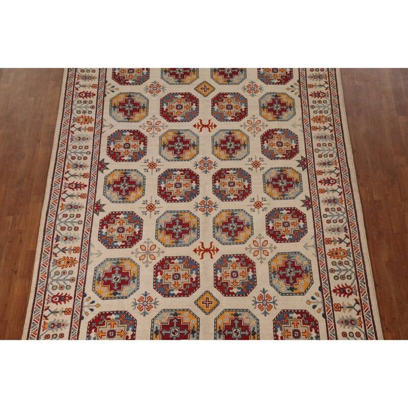 Geometric Kazak Area Rug Handmade Oriental Wool Carpet - 6'8" x 9'11"