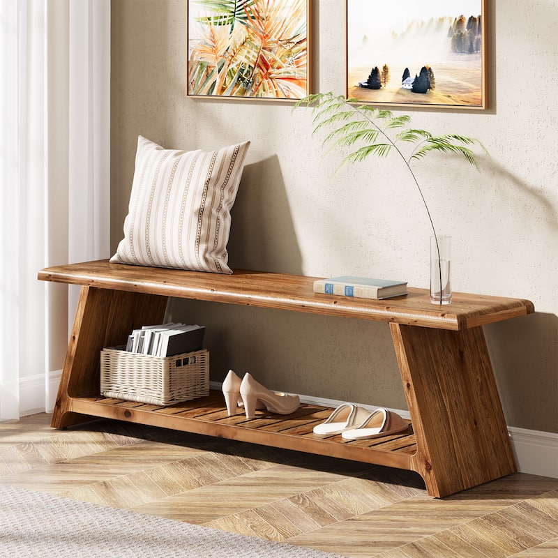 Farmhouse Solid Wood Entryway Bench with Storage