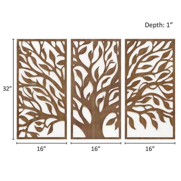 dimension image slide 1 of 3, Madison Park Birch Palms Birch Botanical Two-tone Wood Panel Wall Decor Set