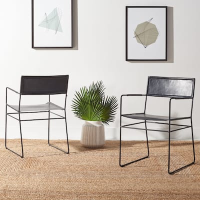 SAFAVIEH Bernardine Leather Dining Chair (Set of 2) - 21.7" W x 19.7" L x 31.9" H - 22Wx20Dx32H