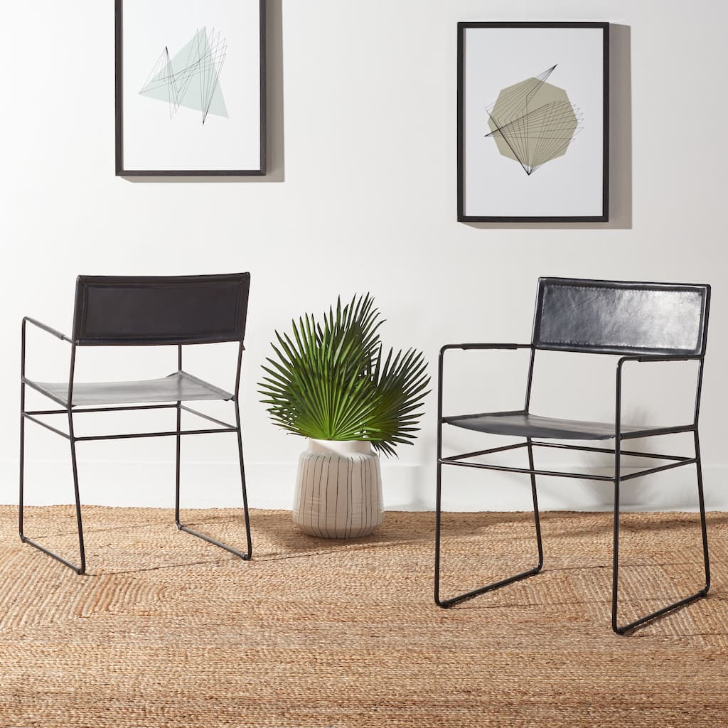 SAFAVIEH Bernardine Leather Dining Chair (Set of 2) - 21.7" W x 19.7" L x 31.9" H - 22Wx20Dx32H