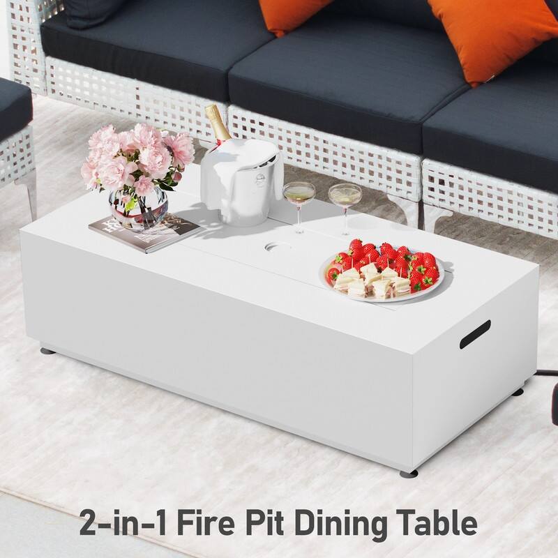 FINCATI Propane Fire Pit Coffee Table, Rectangle Natural Gas Outdoor Fire Pit Modern Gas Firepit, 42'' Fire Pit Table