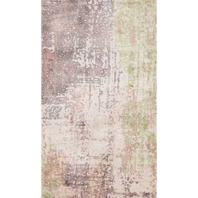 Multicolor Abstract Foyer Rug Hand-Knotted Contemporary Wool Carpet - 2'9"x 4'11"