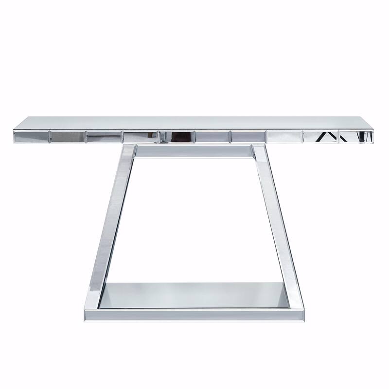 55.9" Modern Luxe Full-Body Mirror Entryway Table with Trapezoid Base - 360° Reflective Console Table