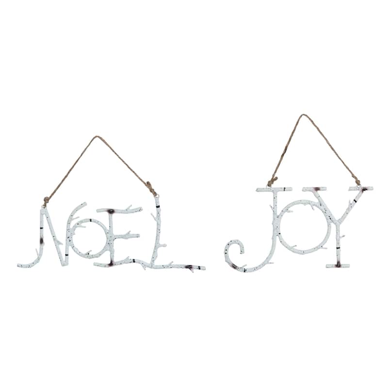 Transpac Metal Rustic Joy/Noel Ornament Set of 2 Christmas Home Decorations