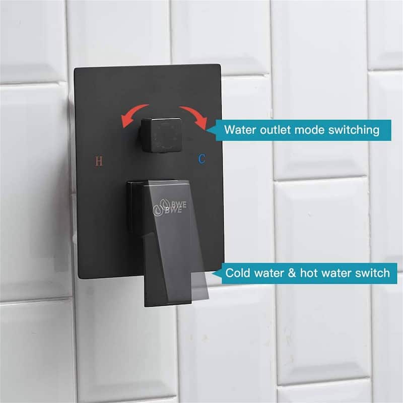 Wall Mount Tub Shower System With Handheld Black Shower Faucet Set With 10 Inch Shower Head Kit Trim With Pressure Balance Valve